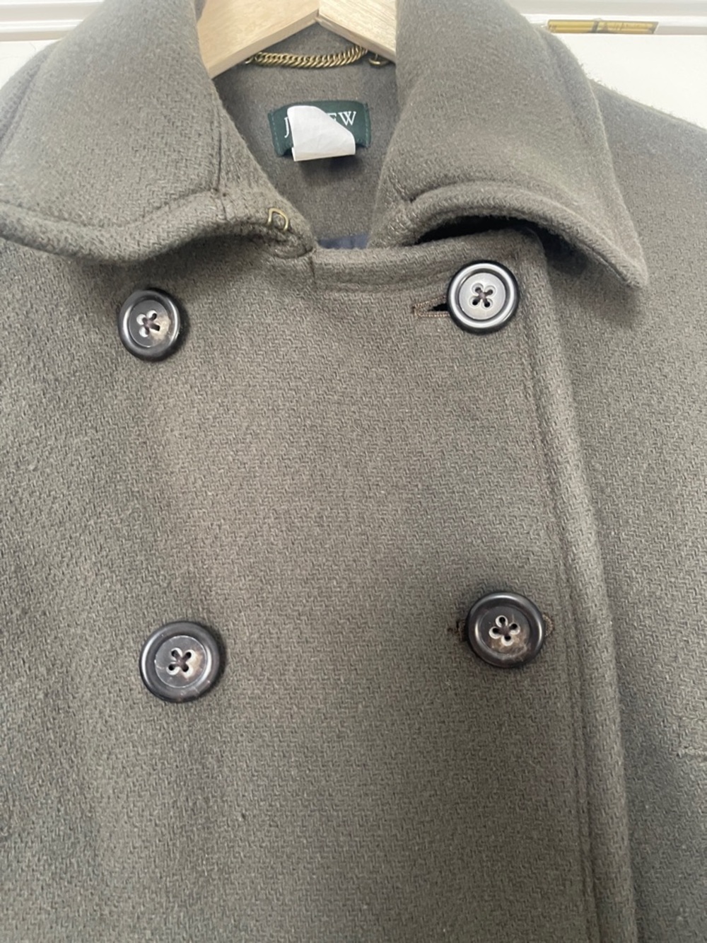 J.Crew Olive Green Stadium Cloth Boulevard Wool Trench Coat - Picture 3 of 9